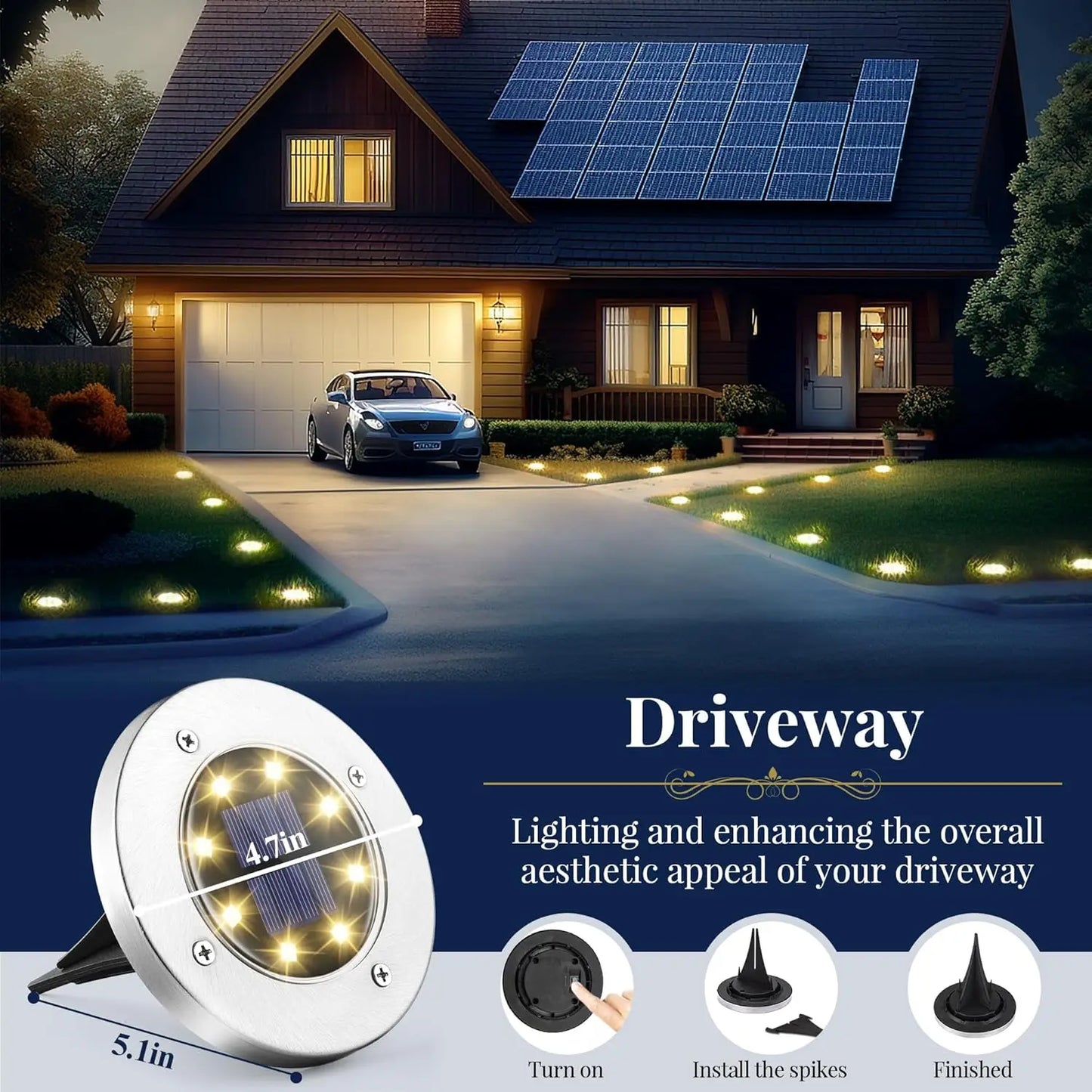 4 or 8pcs Solar Lights Outdoor, Solar Landscape Lighting for Garden, Yard, Pathway (Cool/Warm White)