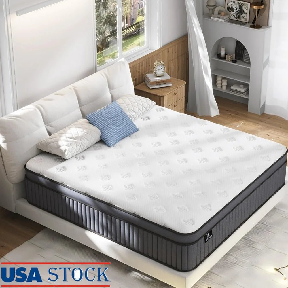 14 Inch Medium Firm Queen Mattress ,Hybrid with Gel Memory Foam, Pocket Springs, Durable