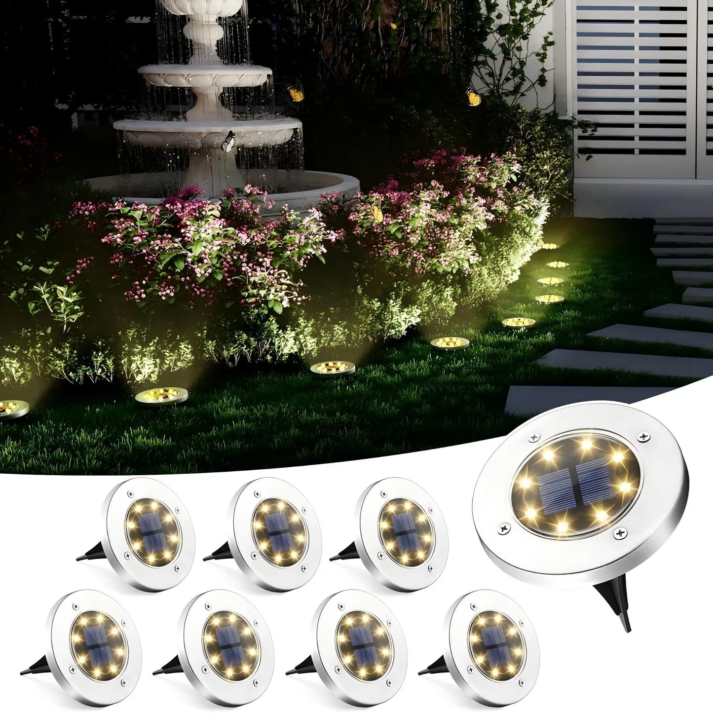 4 or 8pcs Solar Lights Outdoor, Solar Landscape Lighting for Garden, Yard, Pathway (Cool/Warm White)