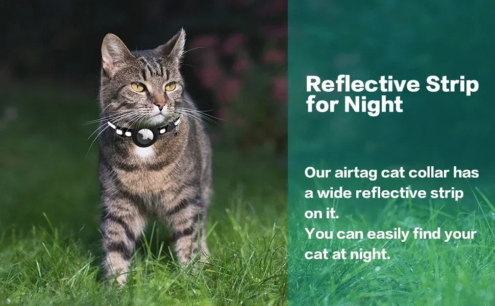 Pet Apple Airtag Cat Collar, Breakaway, Reflective, Air Tag Holder and Bell
