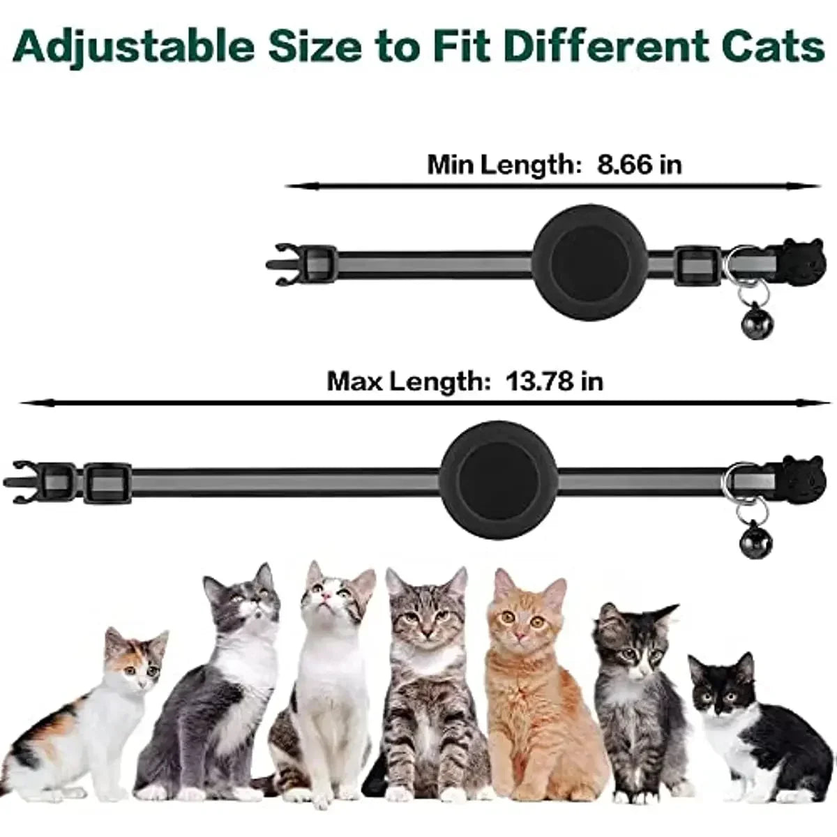 Pet Apple Airtag Cat Collar, Breakaway, Reflective, Air Tag Holder and Bell
