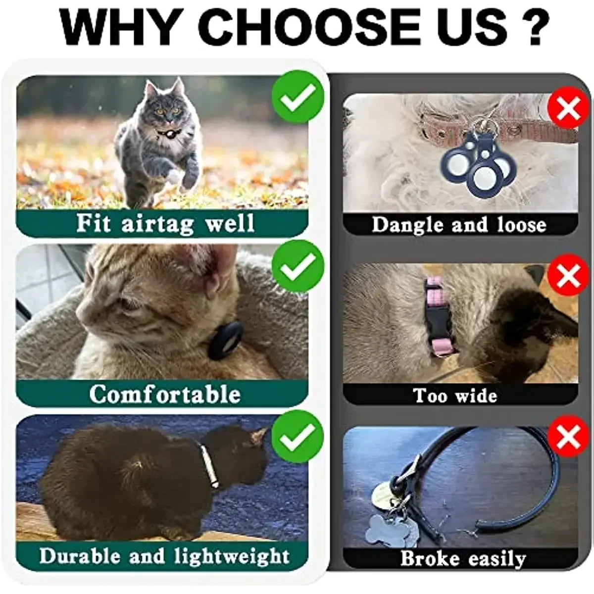 Pet Apple Airtag Cat Collar, Breakaway, Reflective, Air Tag Holder and Bell