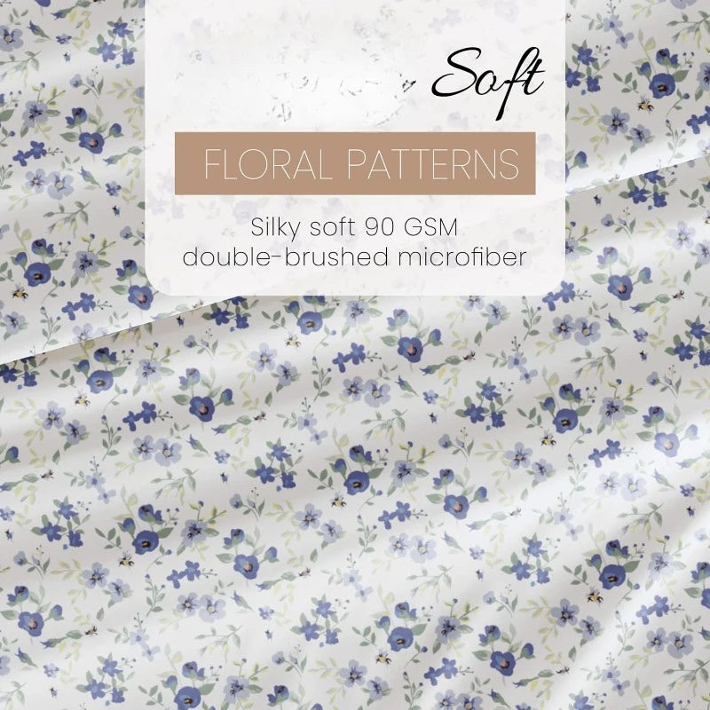 4-Piece Queen Sheet Set (Light Blue Floral) - Ultra-Soft & Cooling