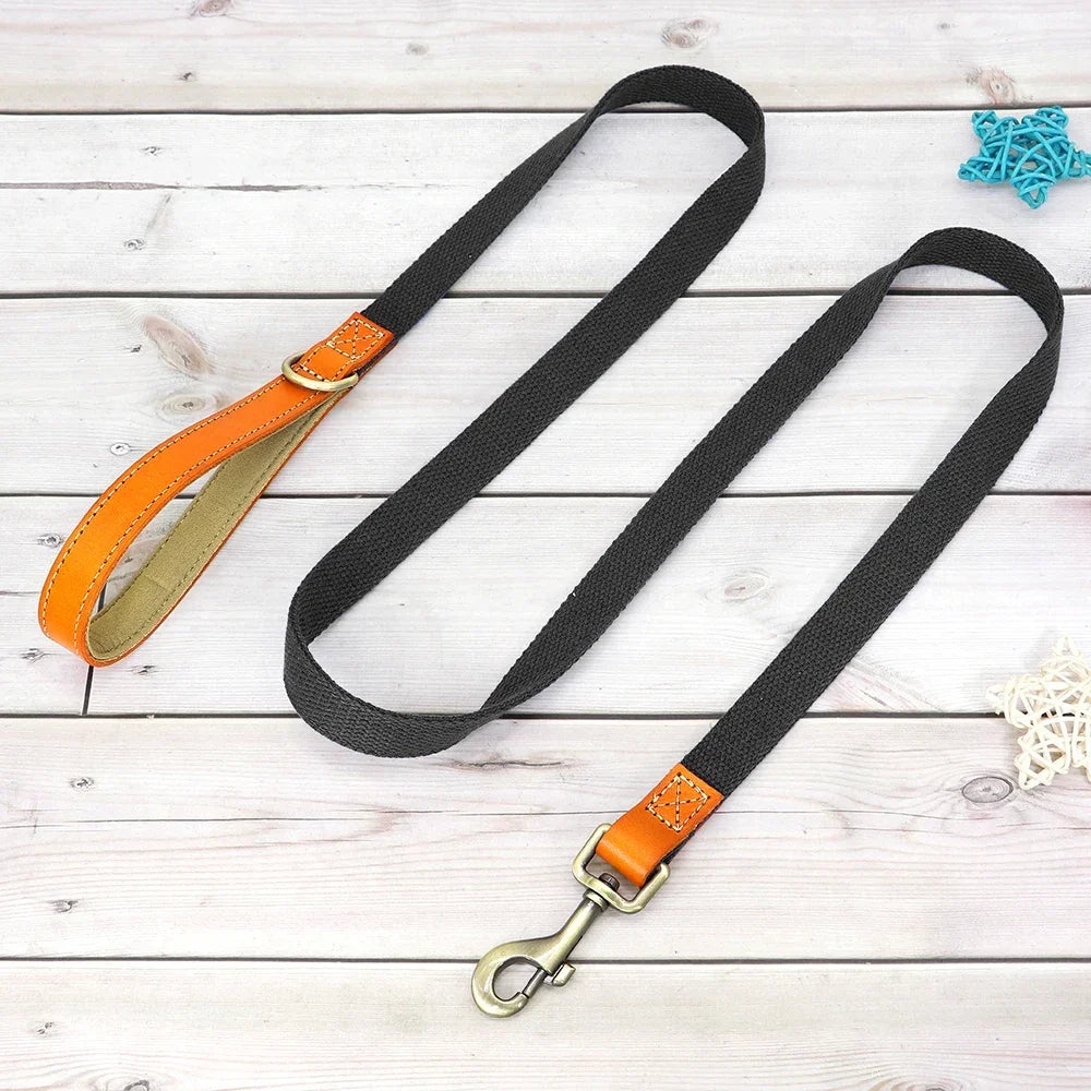 Nylon Custom Dog Collar and Leash Set, Nameplate ID Tag, Genuine Leather