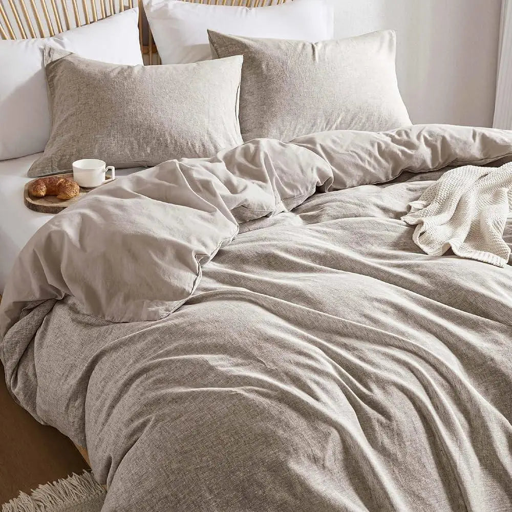 Organic Linen-Cotton Blend Duvet Cover Set, Queen Size, 3Pcs, Minimalist
