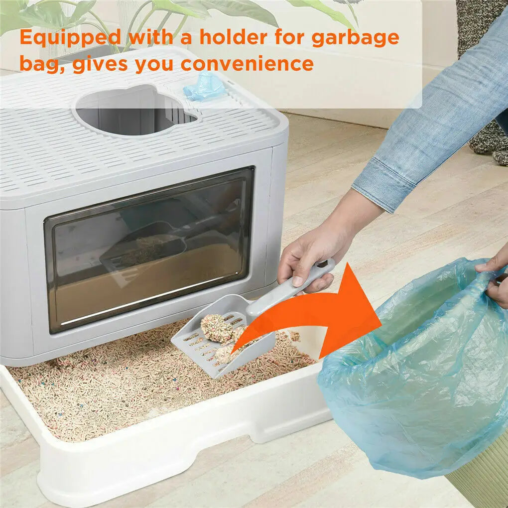 Foldable Cat Litter Box, Front Entry & Top Exit, with Litter Scoop