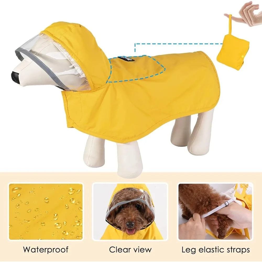 Adjustable Dog Raincoat, Waterproof, Transparent Hood, Reflective Straps