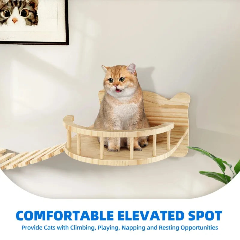9PCS Wall-Mounted Wood Cat Climber Set