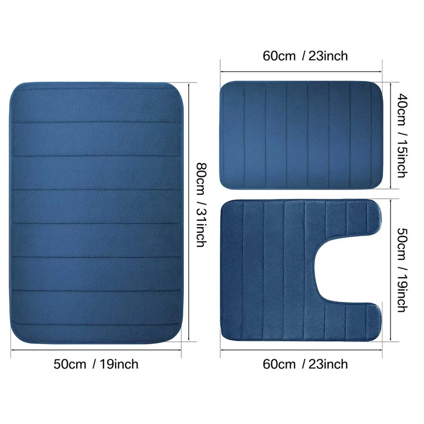 3Pc Set Bath Mats Non-Slip Memory Foam Bathroom Mats, Water Absorption, Dry Fast