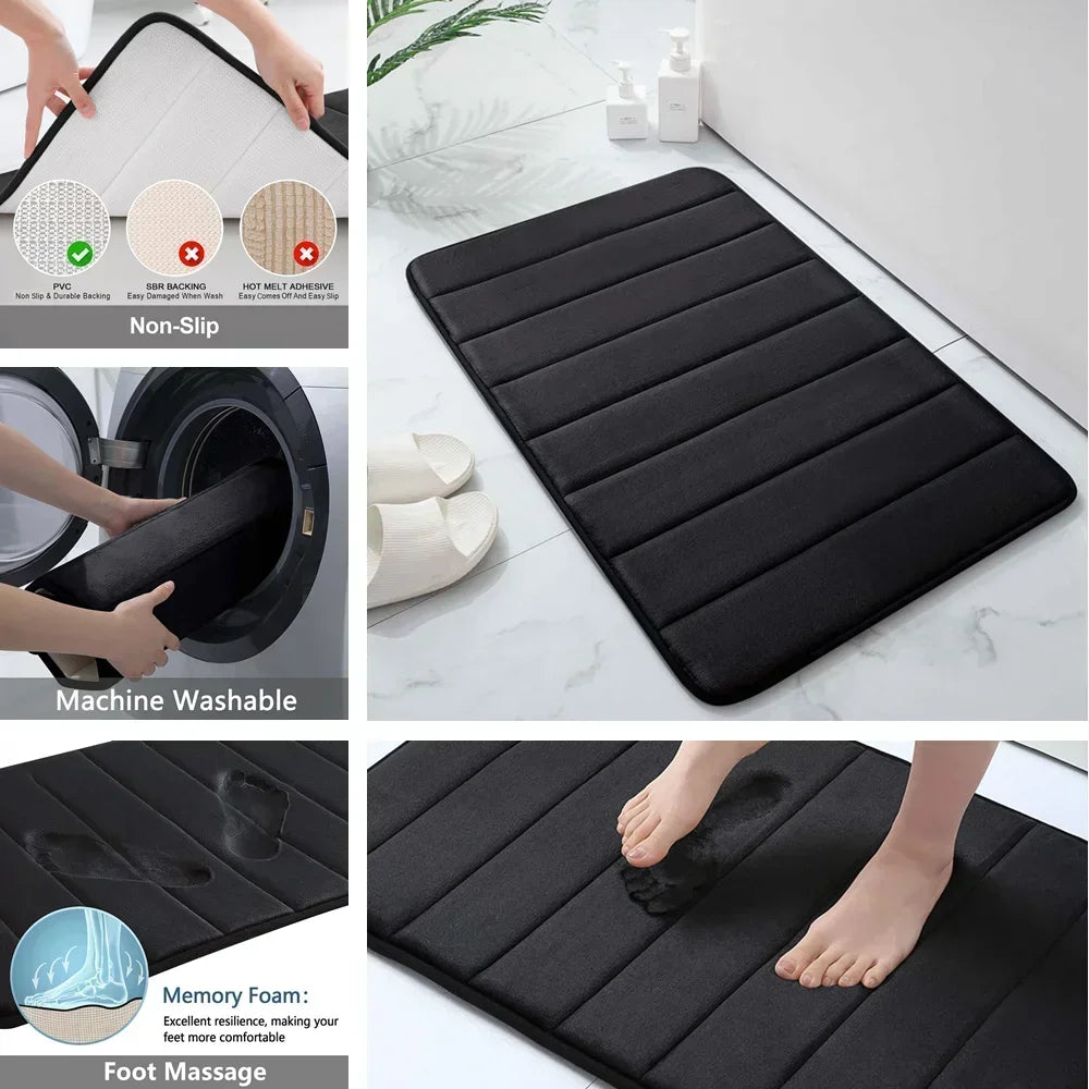 3Pc Set Bath Mats Non-Slip Memory Foam Bathroom Mats, Water Absorption, Dry Fast