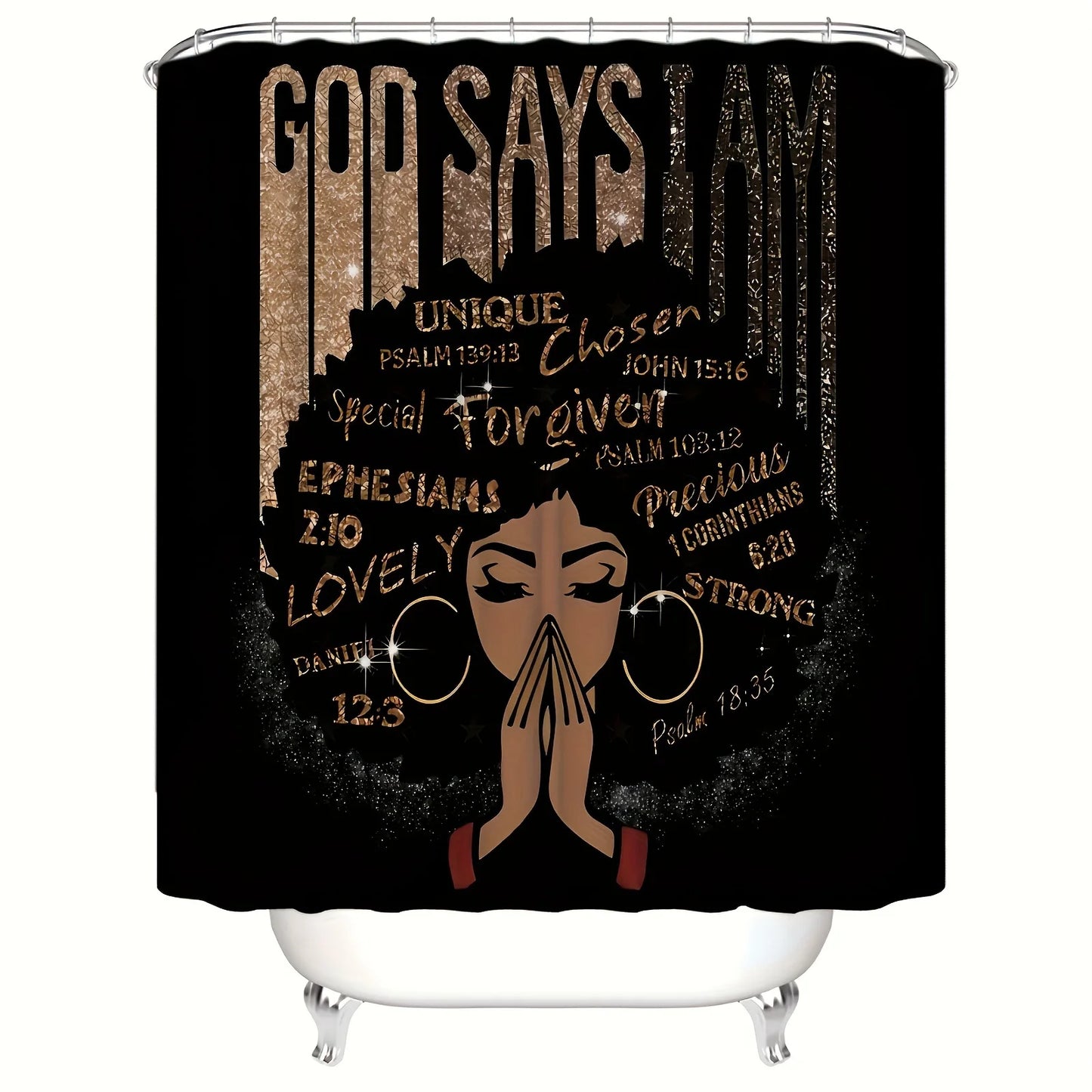 4PCS/set African-American Female Shower Curtain Set with 12 hooks