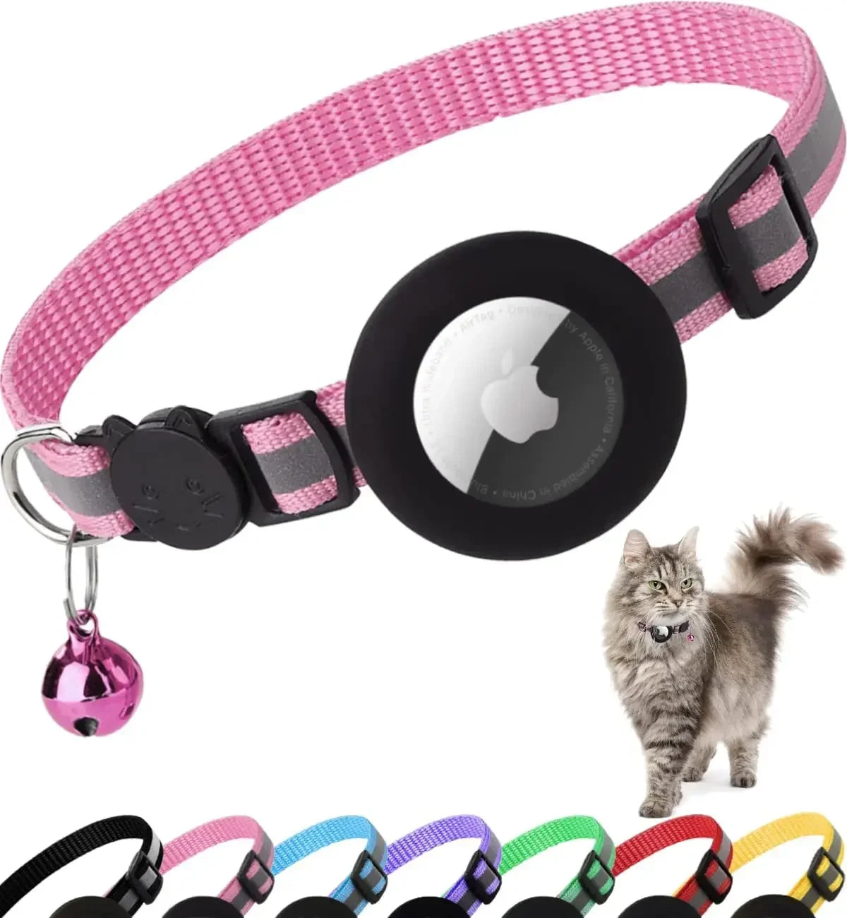 Pet Apple Airtag Cat Collar, Breakaway, Reflective, Air Tag Holder and Bell