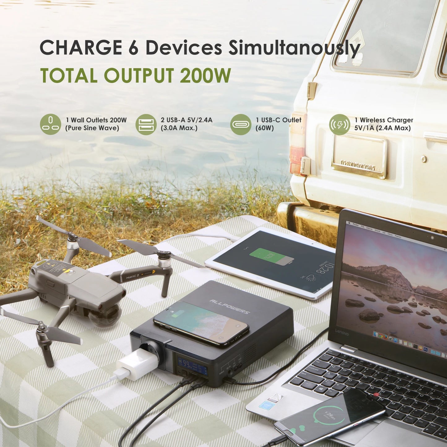 Solar Powerbank 41600mAh 200W Portable Powerstation with Solarpanel 60W,DC,USB,USB-C Output for Camping Laptop Iphone