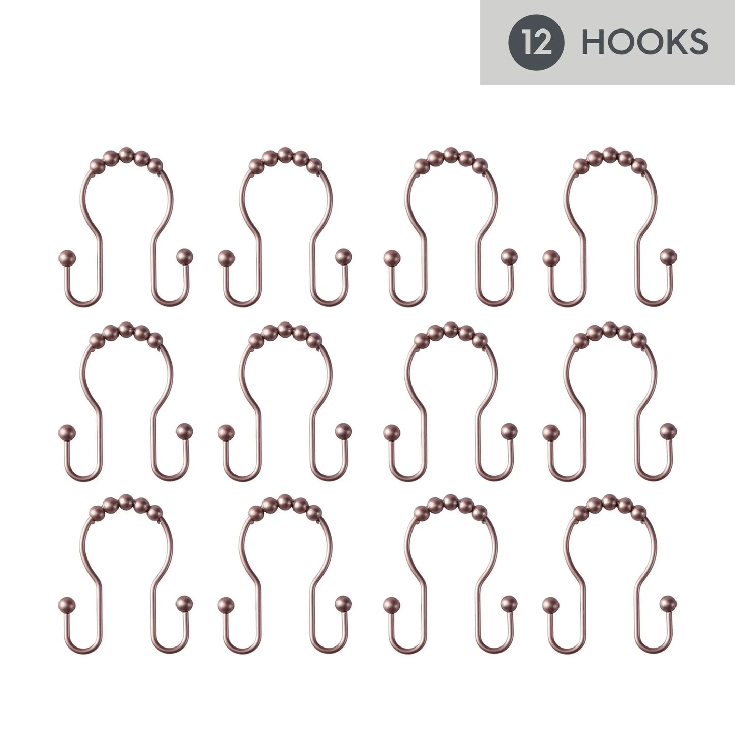 Rustproof Stainless Steel Double Easy Glide Shower Hooks, Bronze, Set of 12