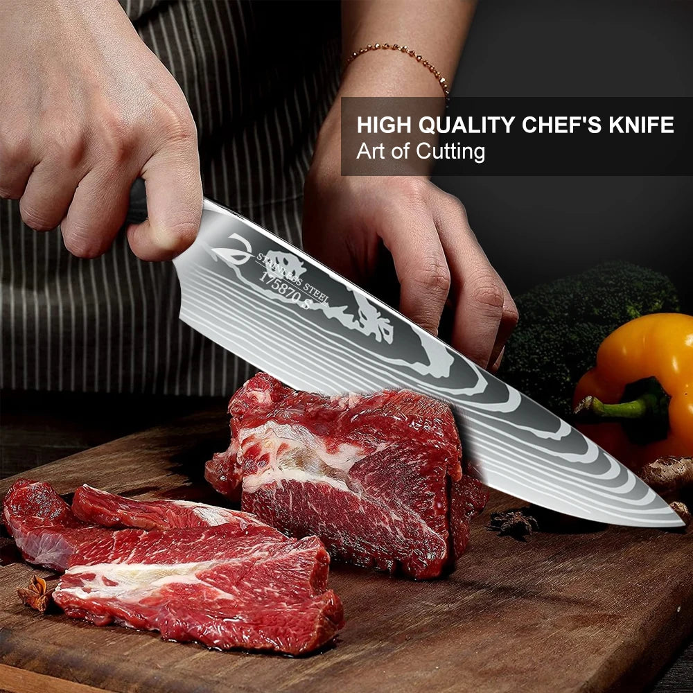 Black Handle Kitchen Knives Gift Box Set