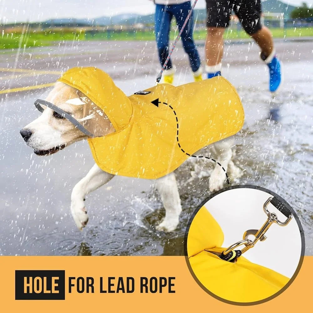 Adjustable Dog Raincoat, Waterproof, Transparent Hood, Reflective Straps