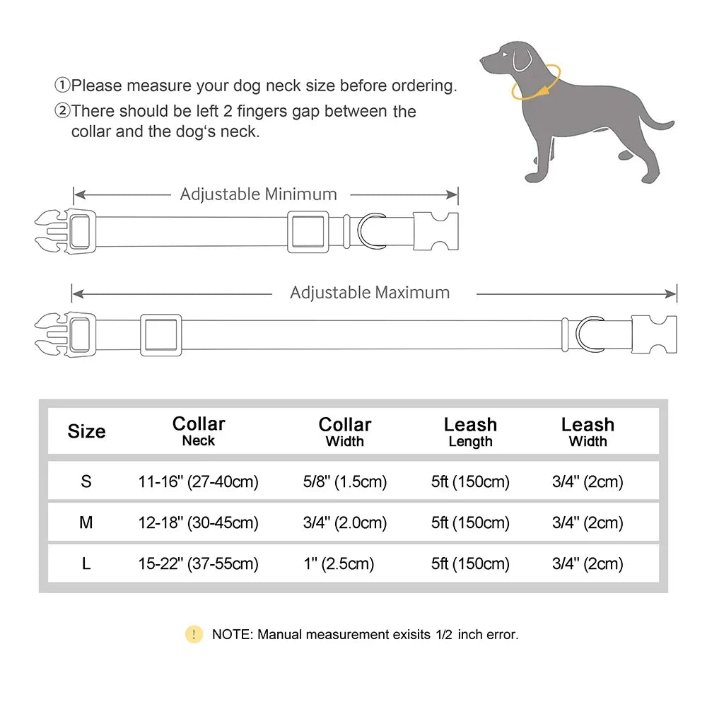 Nylon Custom Dog Collar and Leash Set, Nameplate ID Tag, Genuine Leather