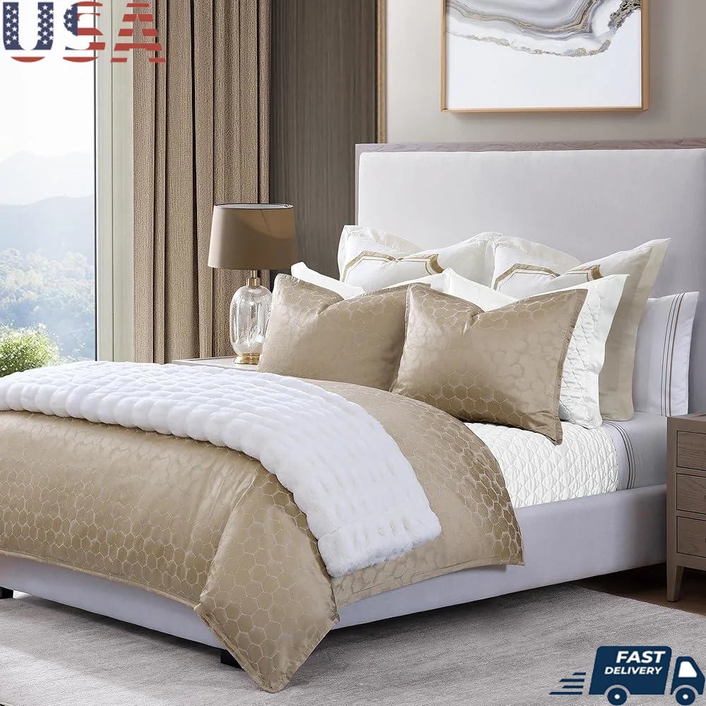 Super Queen Comforter Set, 3 Piece, Metallic, Jacquard, Pillow Shams, Cozy, Luxurious, Durable, Easy Care