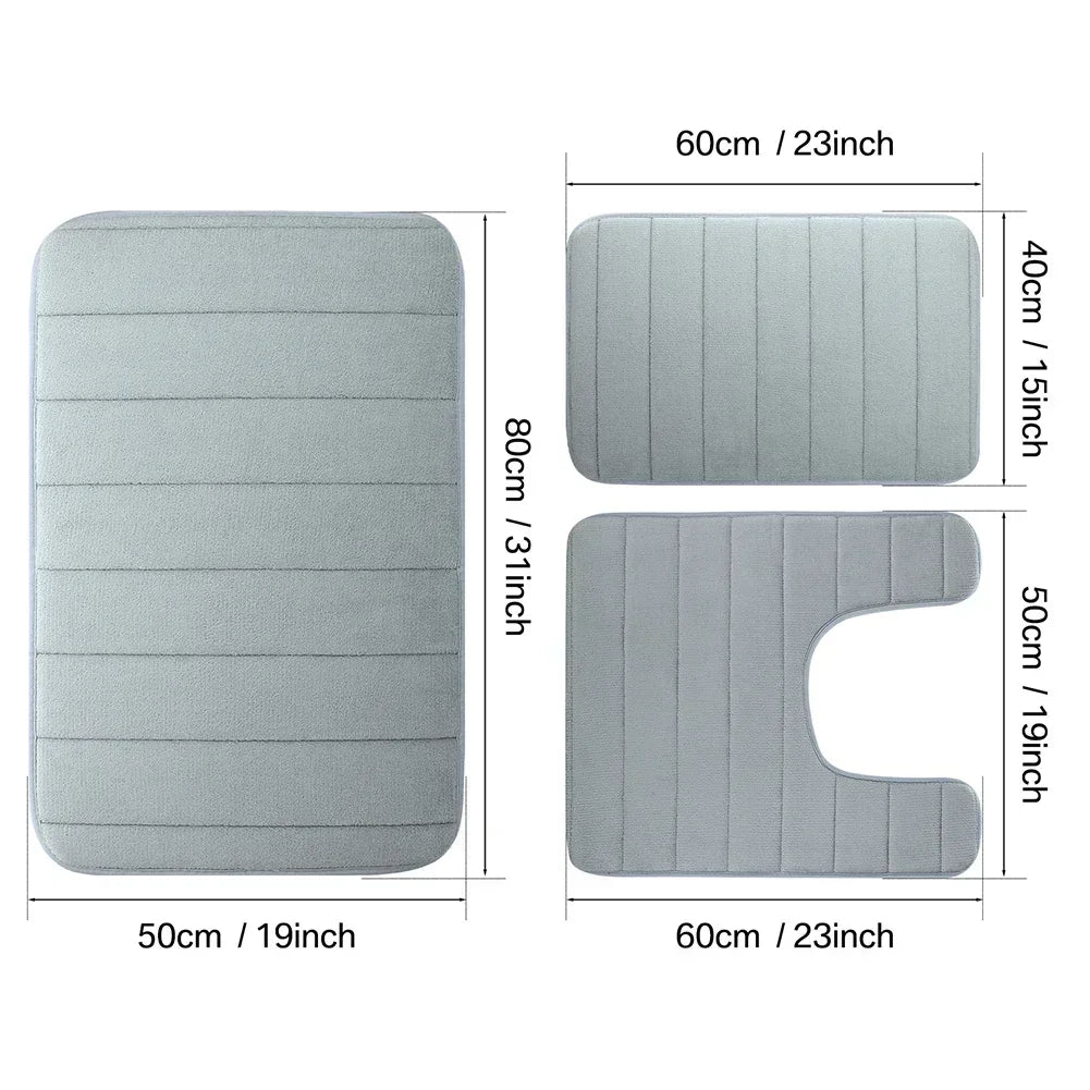 3Pc Set Bath Mats Non-Slip Memory Foam Bathroom Mats, Water Absorption, Dry Fast
