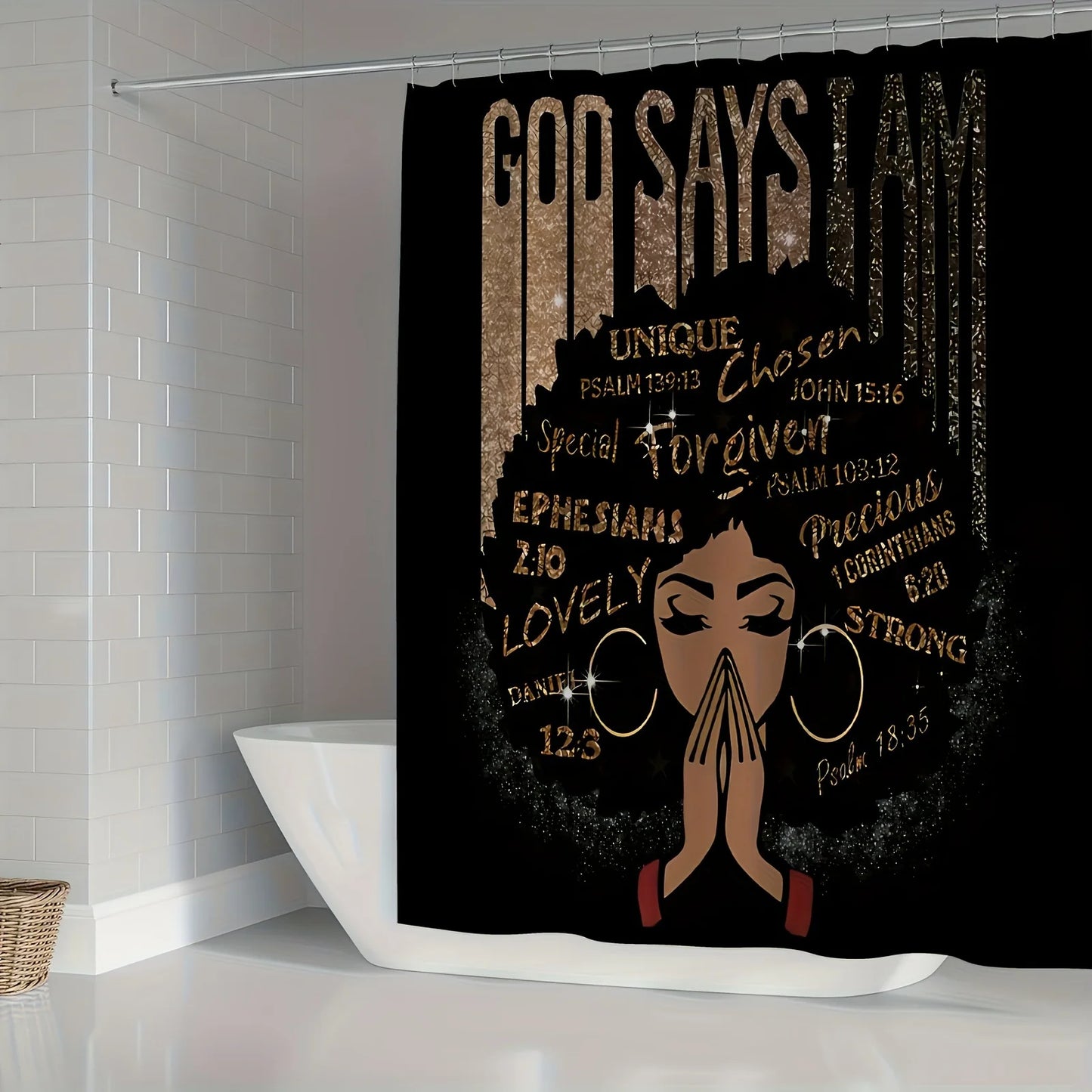 4PCS/set African-American Female Shower Curtain Set with 12 hooks