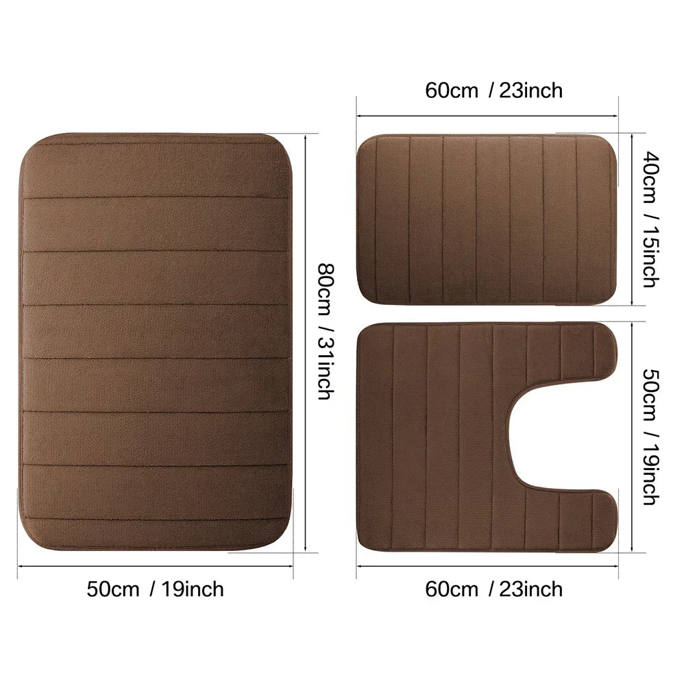 3Pc Set Bath Mats Non-Slip Memory Foam Bathroom Mats, Water Absorption, Dry Fast