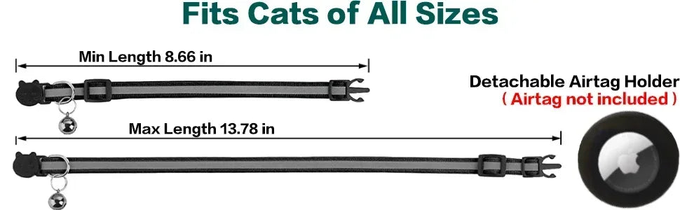 Pet Apple Airtag Cat Collar, Breakaway, Reflective, Air Tag Holder and Bell