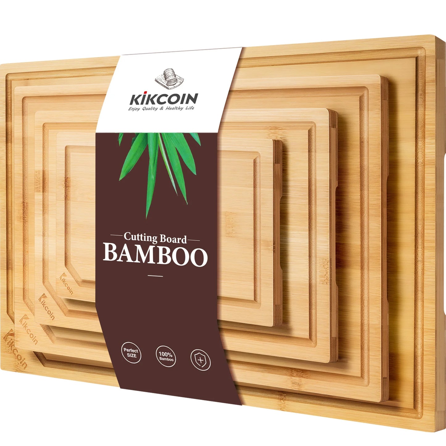 4-Piece Extra Large Kitchen Bamboo Cutting Board Set, Juice Groove, inner handle design.