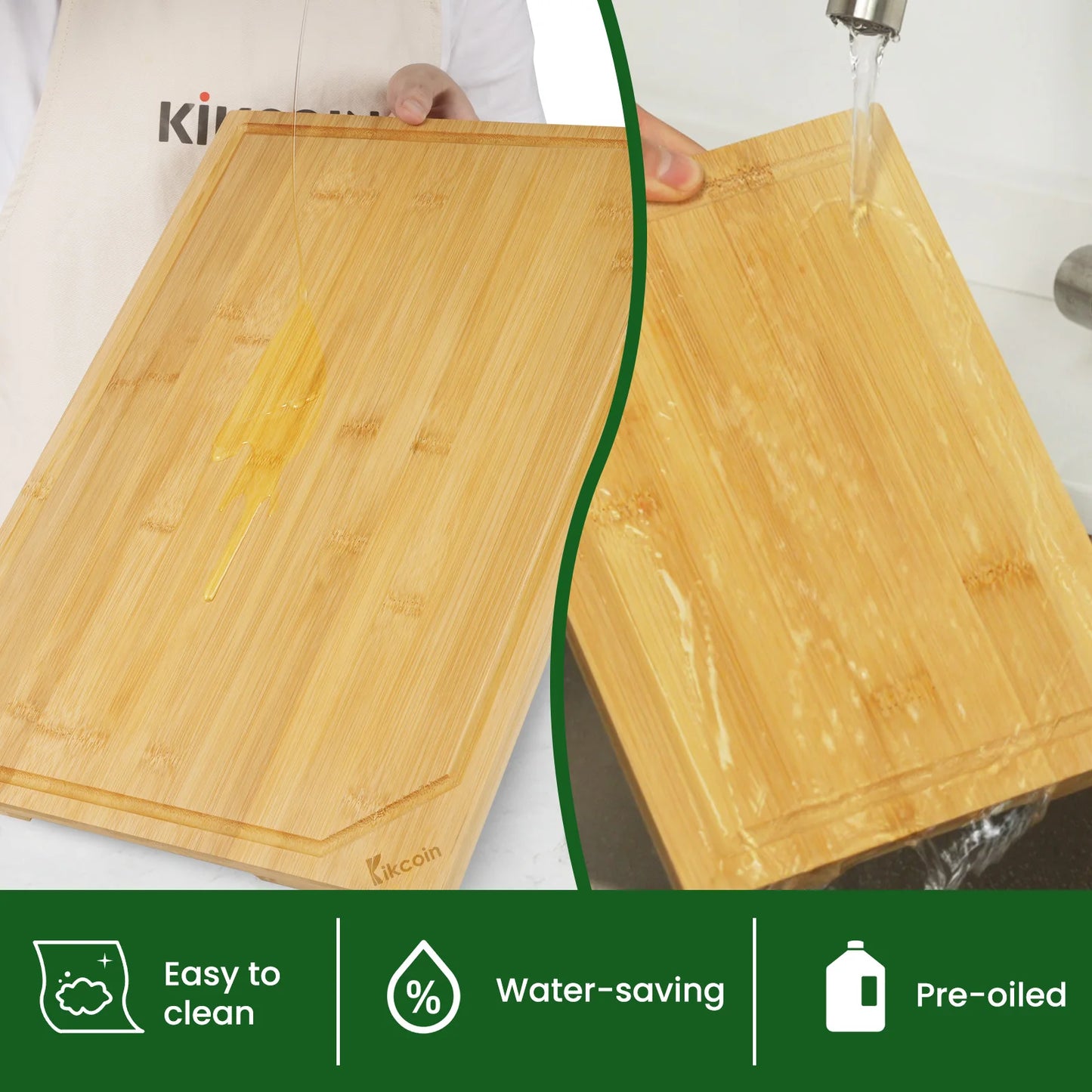 4-Piece Extra Large Kitchen Bamboo Cutting Board Set, Juice Groove, inner handle design.