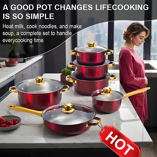 12-Piece Stainless Non-Stick Cookware Set, Multiple Colors