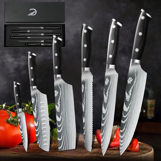 Black Handle Kitchen Knives Gift Box Set