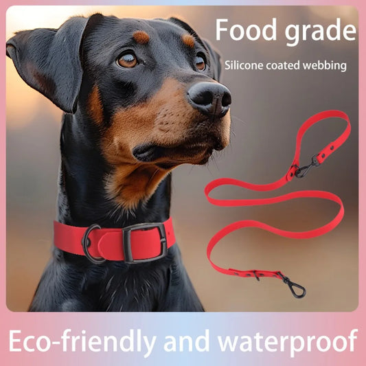 Silicone Pet Collar Leash Set - Adjustable Small/Large Dogs, Waterproof, Strips For Safety