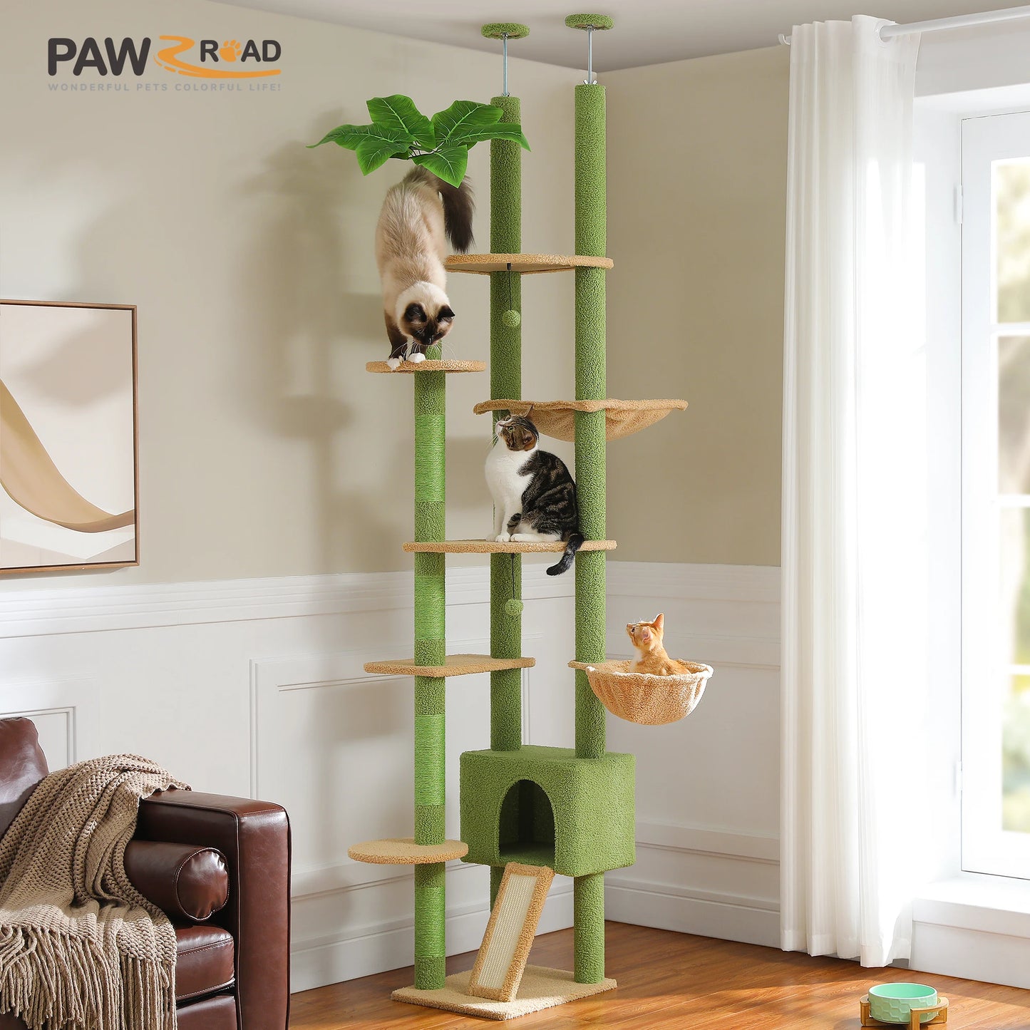 Cat Tree, Floor to Ceiling Cat Tower, Adjustable Height