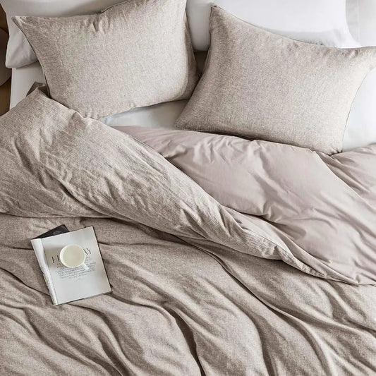 Organic Linen-Cotton Blend Duvet Cover Set, Queen Size, 3Pcs, Minimalist