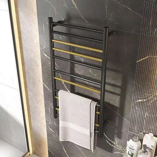 Electric stainless steel bath towel drying rack, black and gold