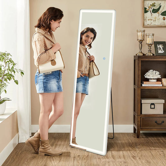 Full Length Standing or Wall-Mounted Mirror, Alloy Frame, Led, 64"x21"