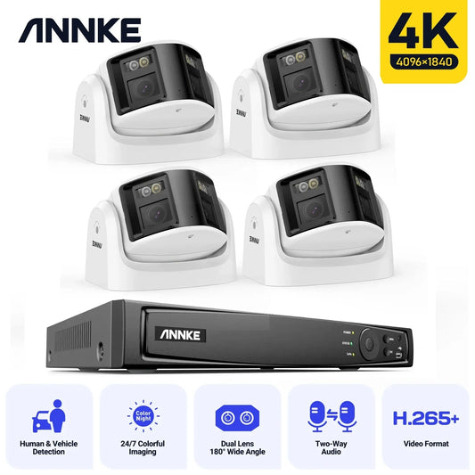 8MP Security Camera, Dual Lens, Ultra HD, AI Human Detection, CCTV Video Surveillance, 180 Degrees Panoramic