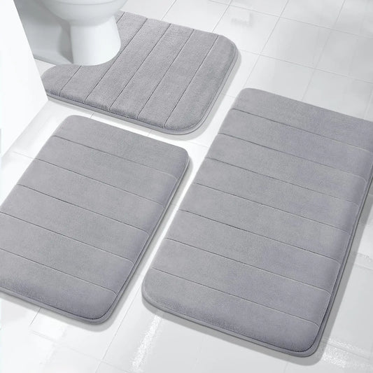 3Pc Set Bath Mats Non-Slip Memory Foam Bathroom Mats, Water Absorption, Dry Fast