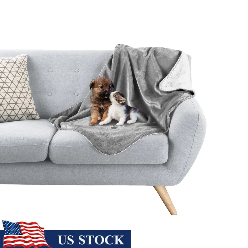 Reversible Waterproof Dog Blanket Soft Sherpa Fleece Plush Flannel Machine Washable Pet Throw Couch Protector 30x40 Inch
