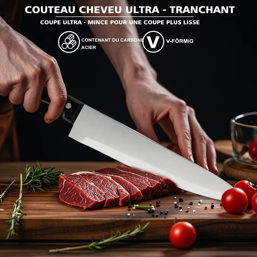 Full 15-Piece Stainless Knife Set with Scissors, Sharpening Rod, Solid Wood Knife Seat