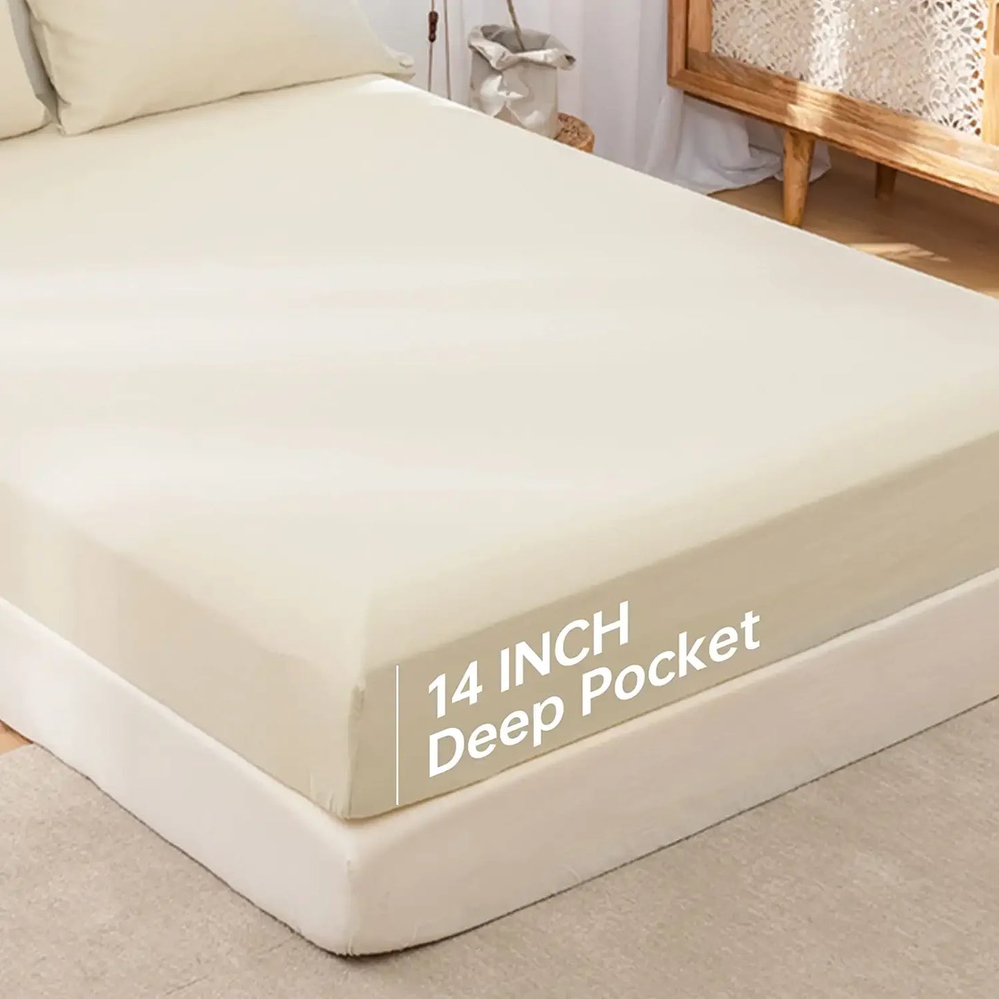 Simple & Opulence Linen Fitted Sheet (1 Piece) - 14 Inch Deep Pocket, Breathable