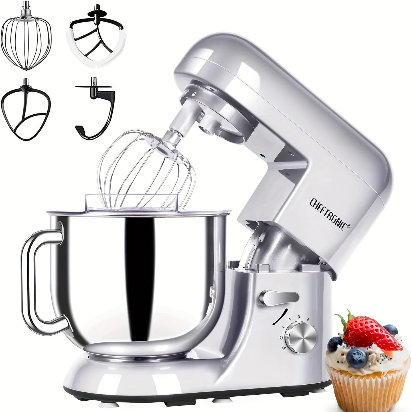 Cheftronic 6-Speed Stand Mixer with 7 Quart Stainless Steel Mixing Bowl,Dough hook, Egg whisk