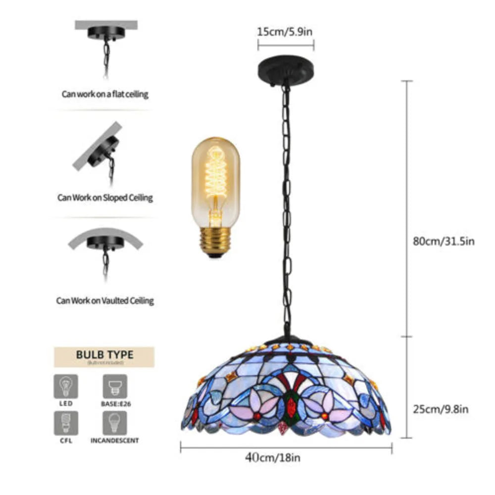 Stained Glass Hanging Ceiling Light, Adjustable Height
