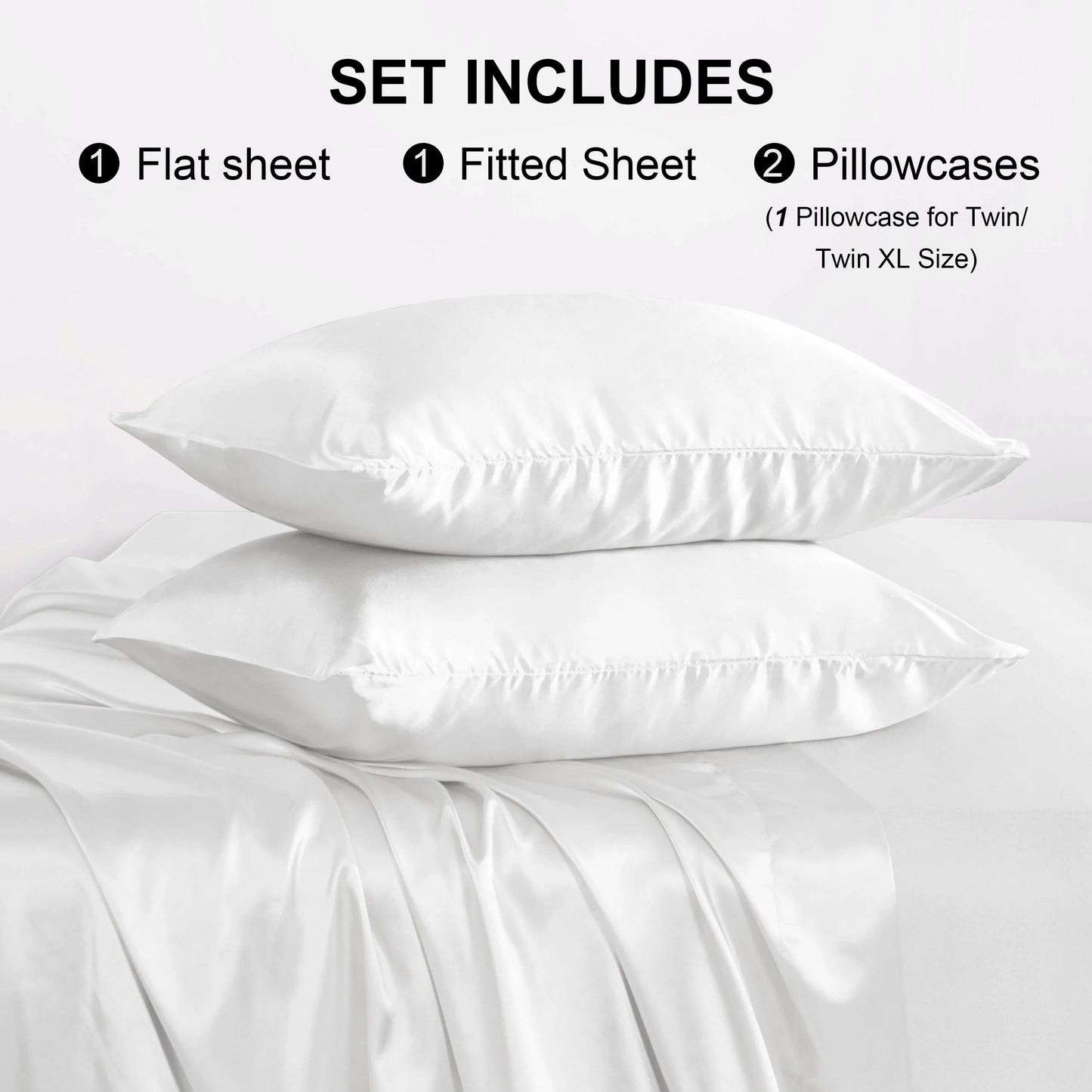 3-Piece Silky Satin Cooling Bed Sheet Set, Flat and 2 Pillowcases, Ultra Soft and Cozy
