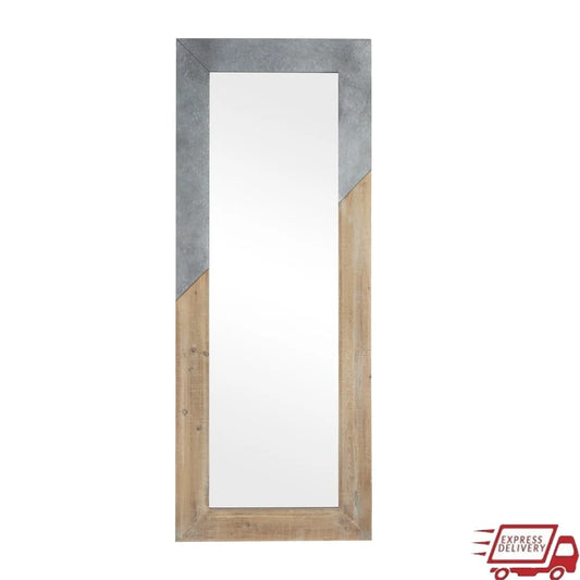 Rustic Farmhouse Rectangular Wall Mirror with Metal Accents, 28x71 Inches