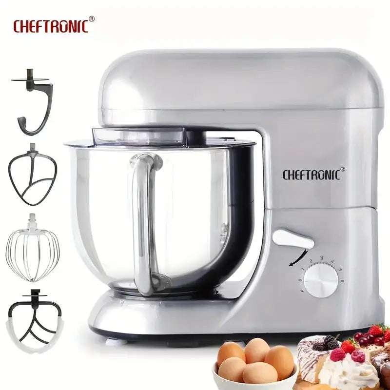 Cheftronic 6-Speed Stand Mixer with 7 Quart Stainless Steel Mixing Bowl,Dough hook, Egg whisk