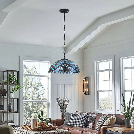 Stained Glass Hanging Ceiling Light, Adjustable Height
