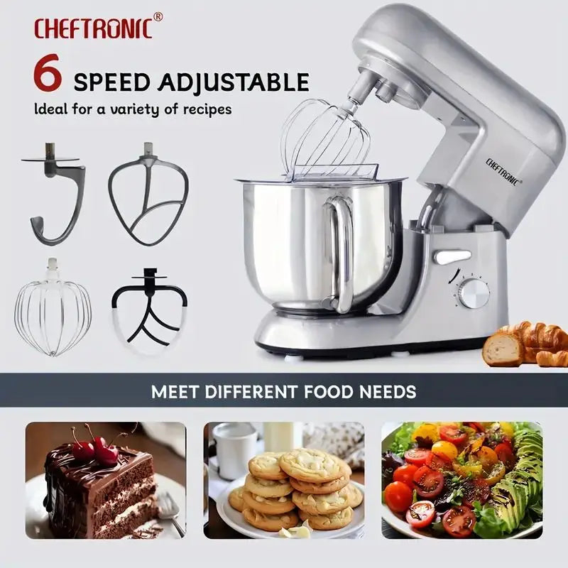 Cheftronic 6-Speed Stand Mixer with 7 Quart Stainless Steel Mixing Bowl,Dough hook, Egg whisk