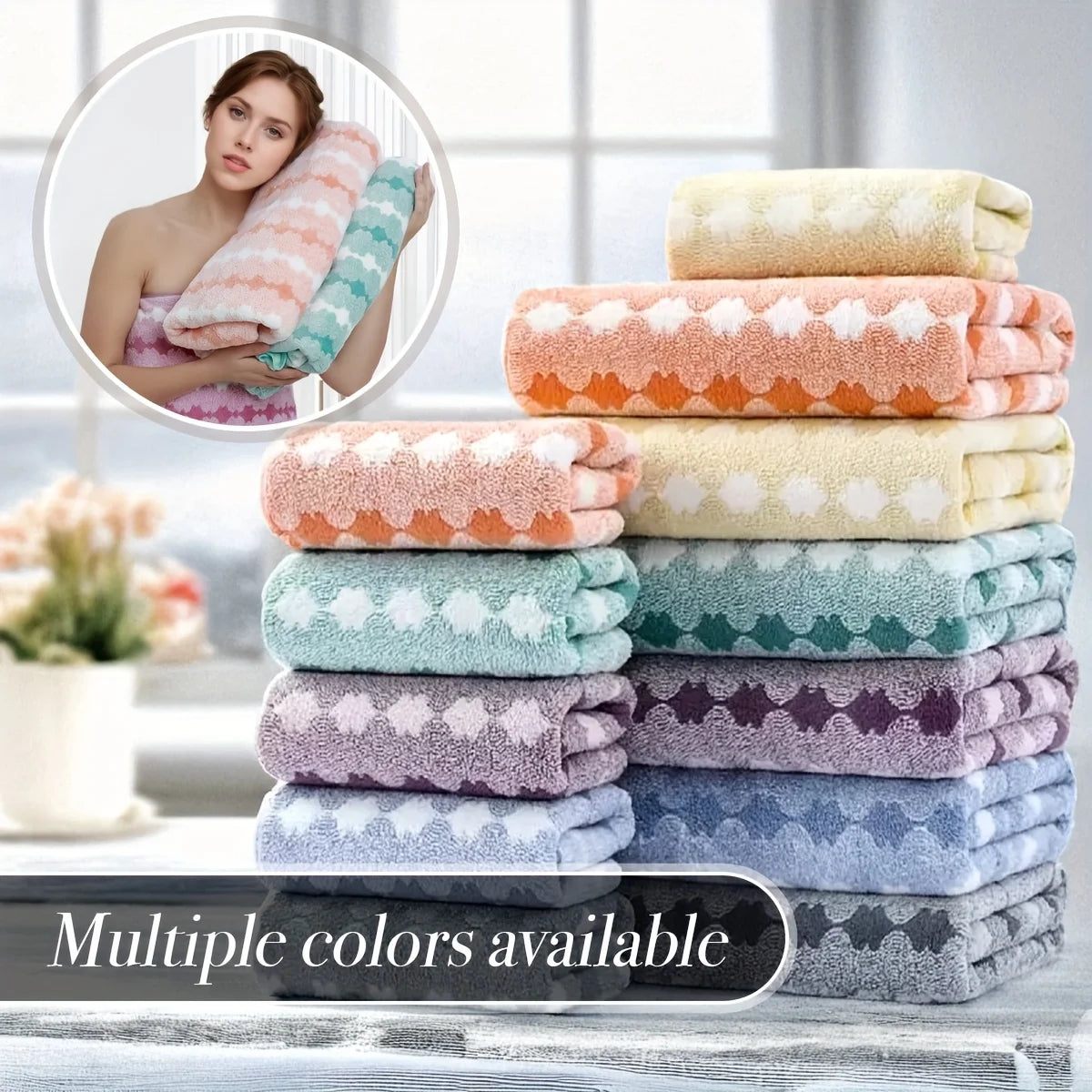 4 or 8 Piece Absorbent Soft Cotton Towel Set, Quick Dry, Durable