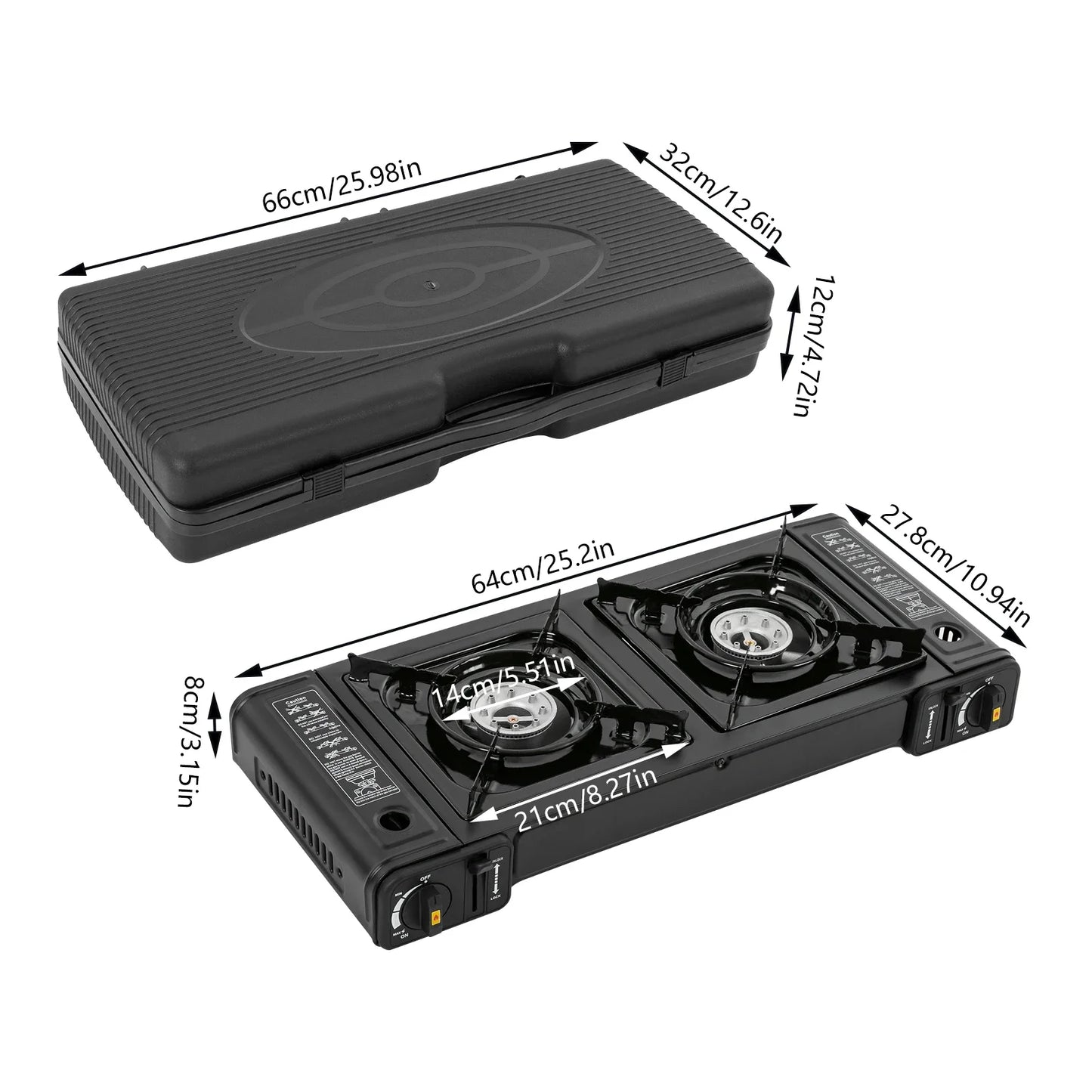 Portable Camping Stove, 2 Burners, Butane, Carrying Case, Adjustable Fire Power, Auto Ignition