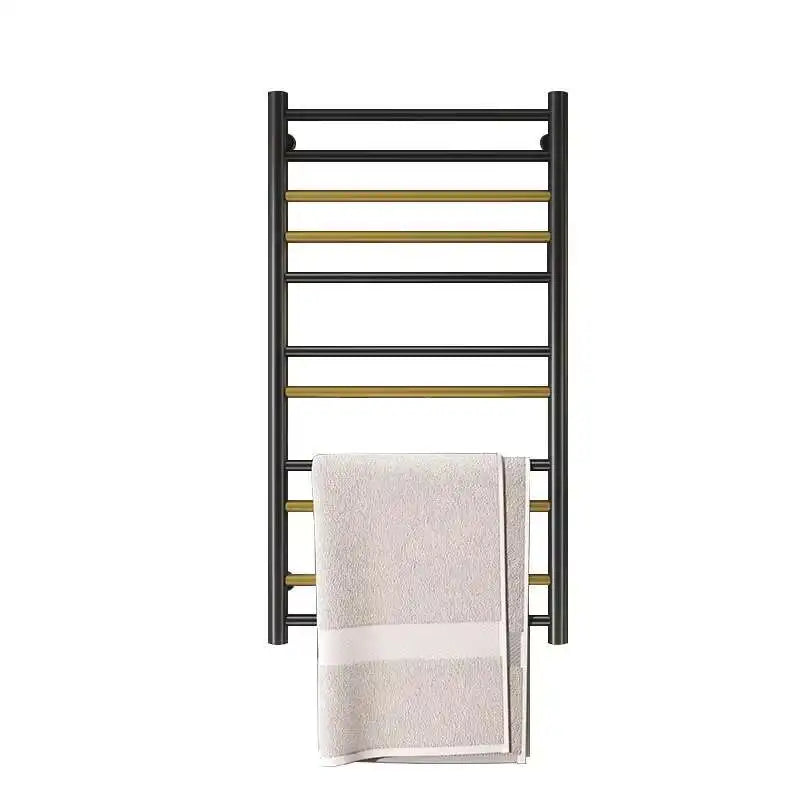 Electric stainless steel bath towel drying rack, black and gold